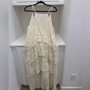 NWOT Just Me ruffle tiered dress, cream with black polka dots